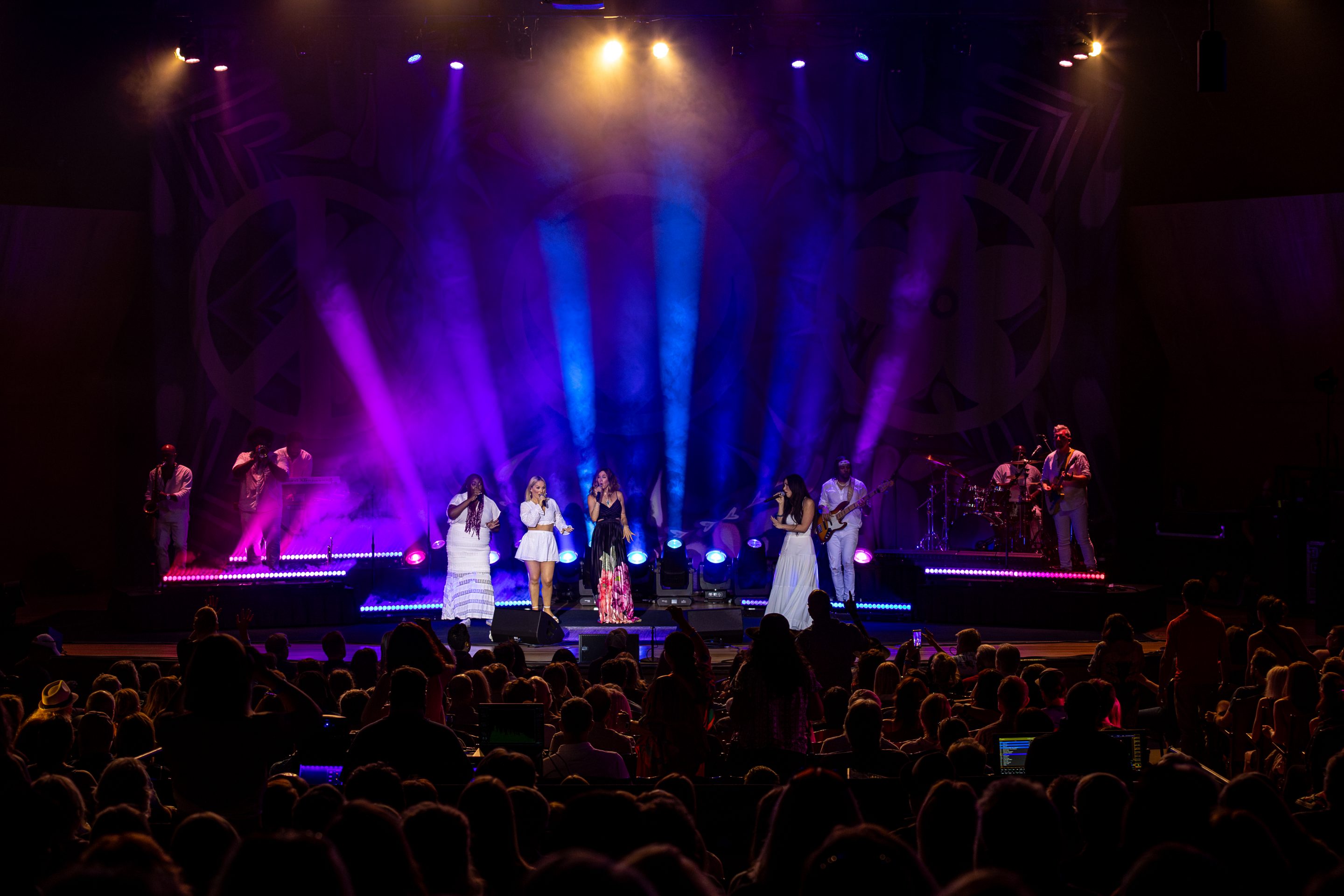 Evening concert in Chautauqua Auditorium with lights